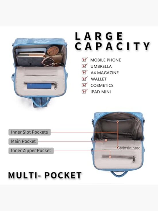 Convertible Faux Leather Backpack Purse with Adjustable Strap main image 6